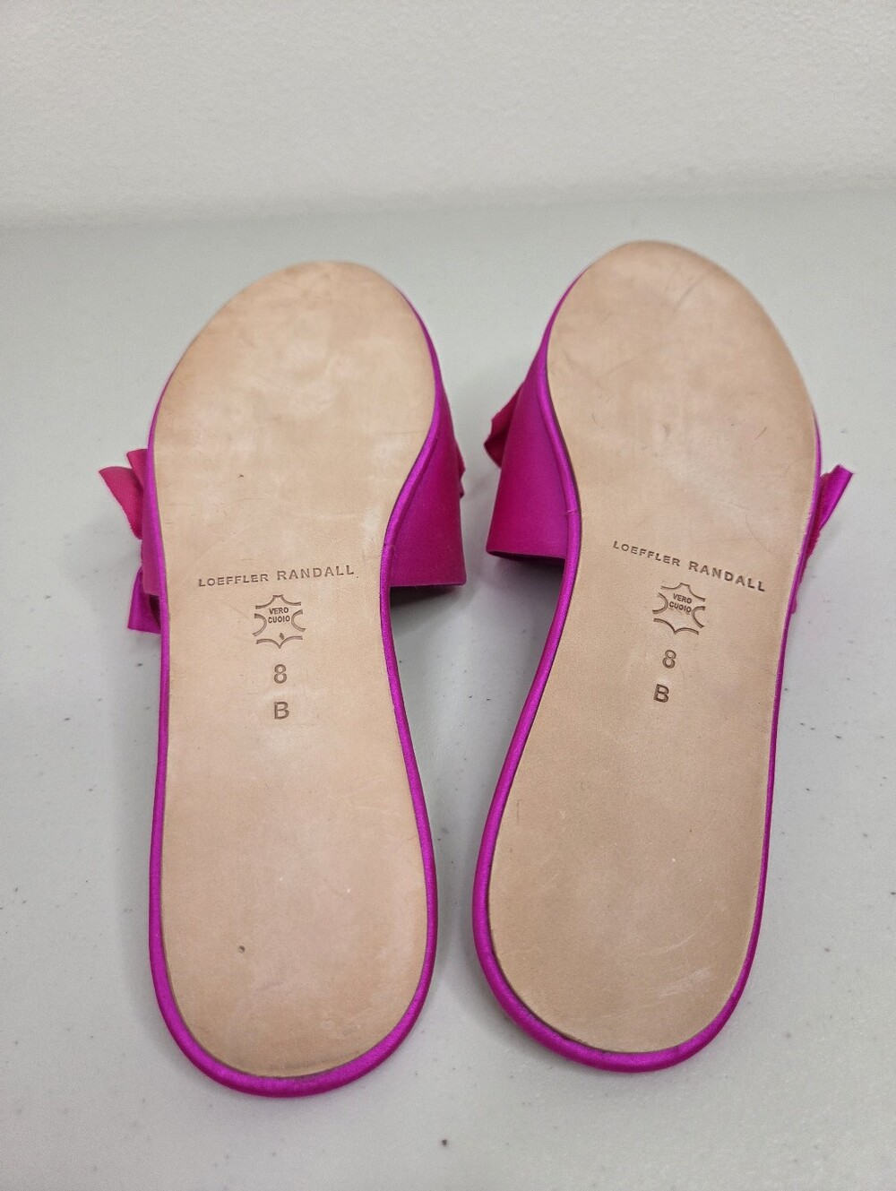 Loeffler Randall Rey Satin Ruffle Slides Fuchsia Hot Pink - Picture 13 of 13